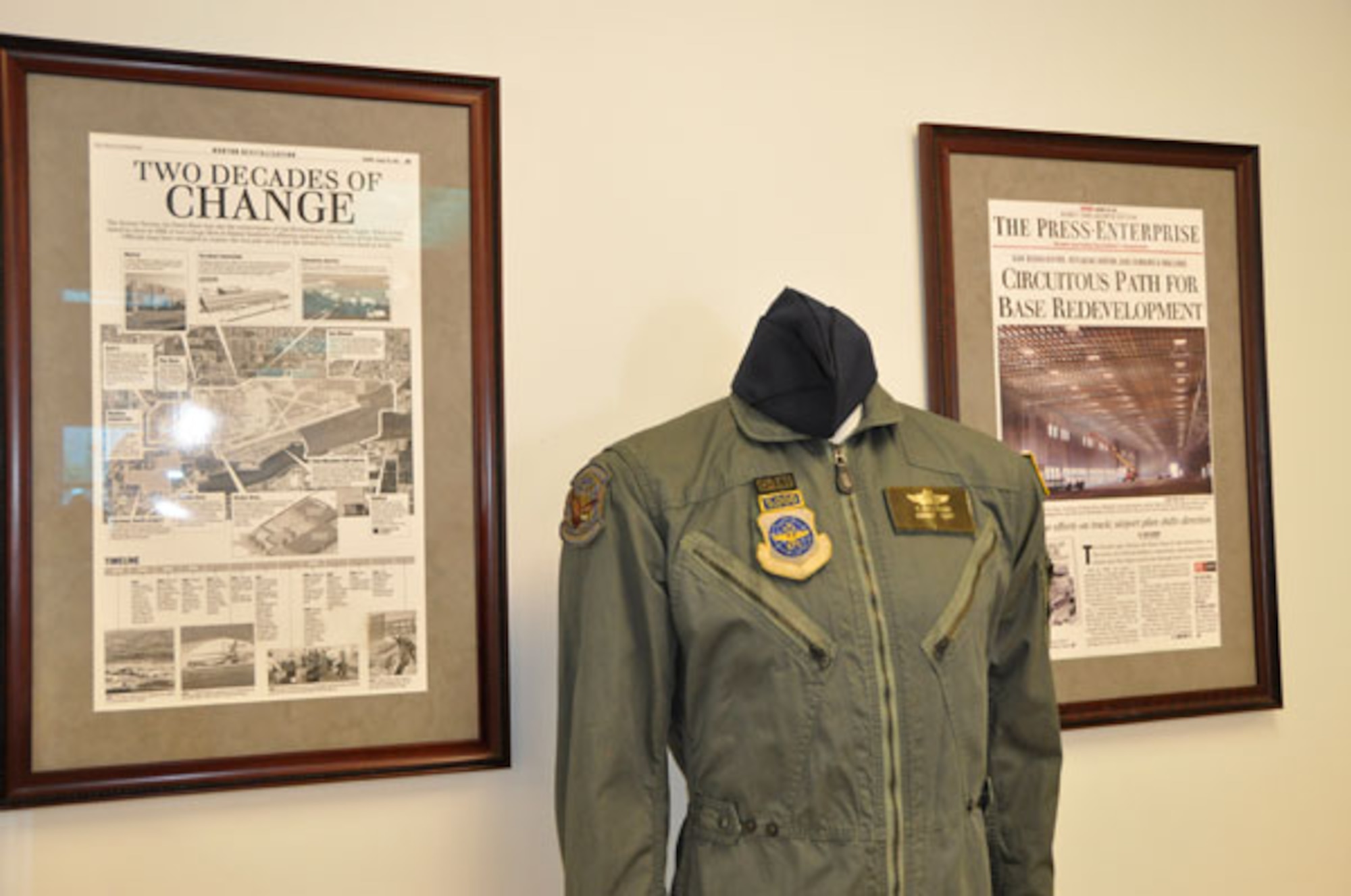 The flight suit of the first female aircraft commander, Lt. Col. Kathy La Sauce, adorns a mannequin at the new Norton Air Force Base Museum.  (Photo by Scott Johnston)
