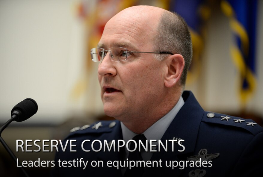 Lt. Gen. James F. Jackson discusses equipment and budget needs with the congressional Subcommittee on Tactical Air and Land Forces March 19, 2013, at the Rayburn Building, Washington D.C. The committee members talked with the reserve component leaders about strategies for tightening federal budgets and how to best capitalize on the cost-effectiveness and efficiency of the reserve forces. General Jackson is the chief of the Air Force Reserve. (U.S. Air Force photo/Scott Ash)
