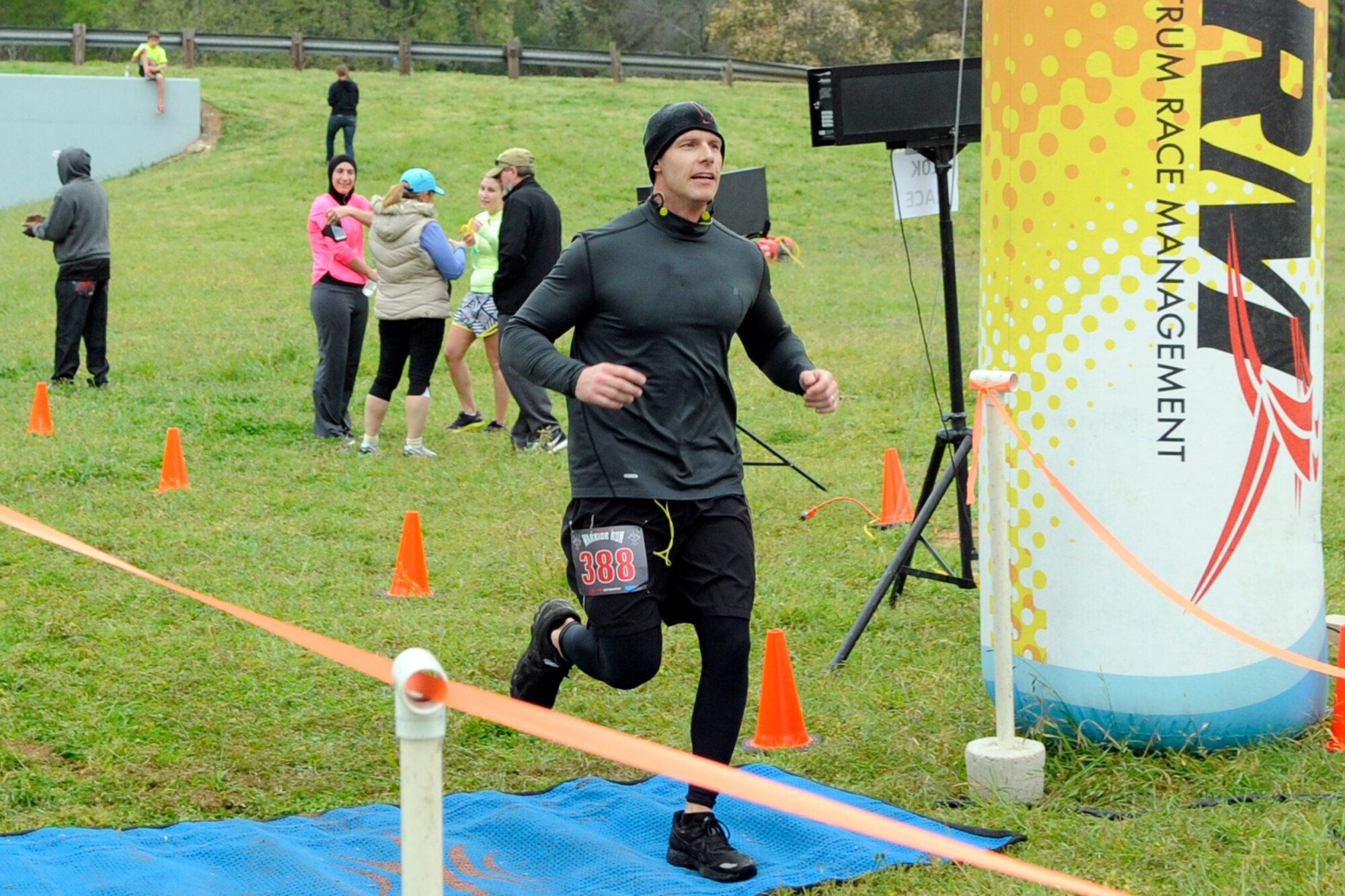 Bryan Bursiek (#388) finishes the 10K portion of the Veteran’s Memorial Warrior Run and Healthwalk at Veteran’s Park in Shreveport, La., March 23, 2013. Bursiek, who is assigned to the 307th Security Forces Squadron at Barksdale Air Force Base, La., finished the race with an official time of 51:18. He placed 25th Overall in the 10K race. The event consisted of a 10K/5K Walk and Run. After the run there was musical entertainment, Jambalaya and other refreshments. (U.S. Air Force photo by Master Sgt. Jeff Walston)