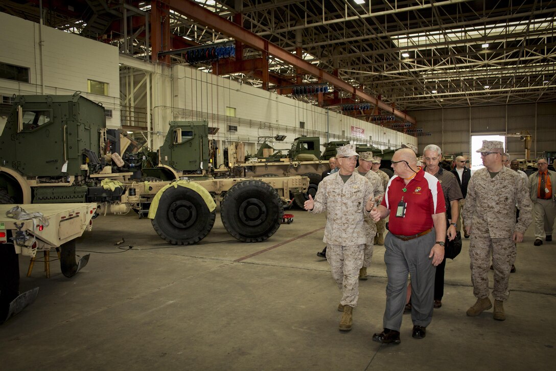 The 35th commandant of the Marine Corps, General James F. Amos, visits and receives a tour of Marine Corps Support Facility, Blount Island in Jacksonville, Fl., March 20, 2013. (U.S. Marine Corps photo by Sgt. Mallory S. VanderSchans)(RELEASED)
