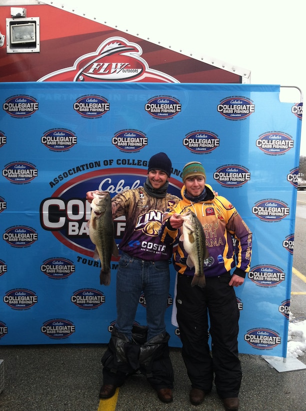 These two whoppers were weighed in today at Table Rock Lake during the Cabela's Collegiate Bass Fishing Series. The two anglers in the picture are representing the University of North Alabama.