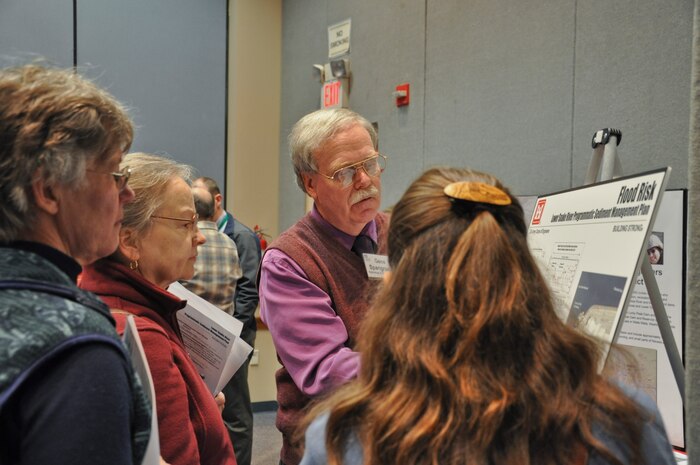 District Hydraulic Engineer Gene Spangrude answers question at a Jan. 24 public open house in Lewiston, Idaho, about the Lower Snake River Programmatic Sediment Management Plan (PSMP) Environmental Impact Statement (EIS). The public has several opportunities to submit written comments about proposed sediment management. Public comments about the PSMP EIS began Dec. 21 and end March 26. In addition, a separate public comment period for water quality certification related to proposed dredging began March 11 and ends April 11. Water quality comments may be sent to the Corps and/or Washington Department of Ecology.