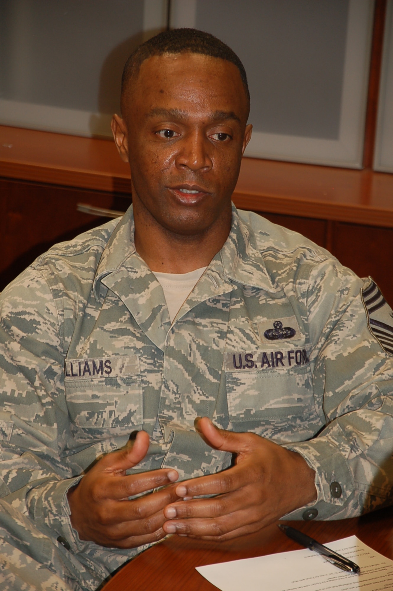 “Airmen are a chief’s greatest legacy…,” said Chief Master Sgt. Calvin Williams, 12th Air Force (Air Forces Southern) command chief. (USAF photo by Chief Master Sgt. Greg Koenig/released). 