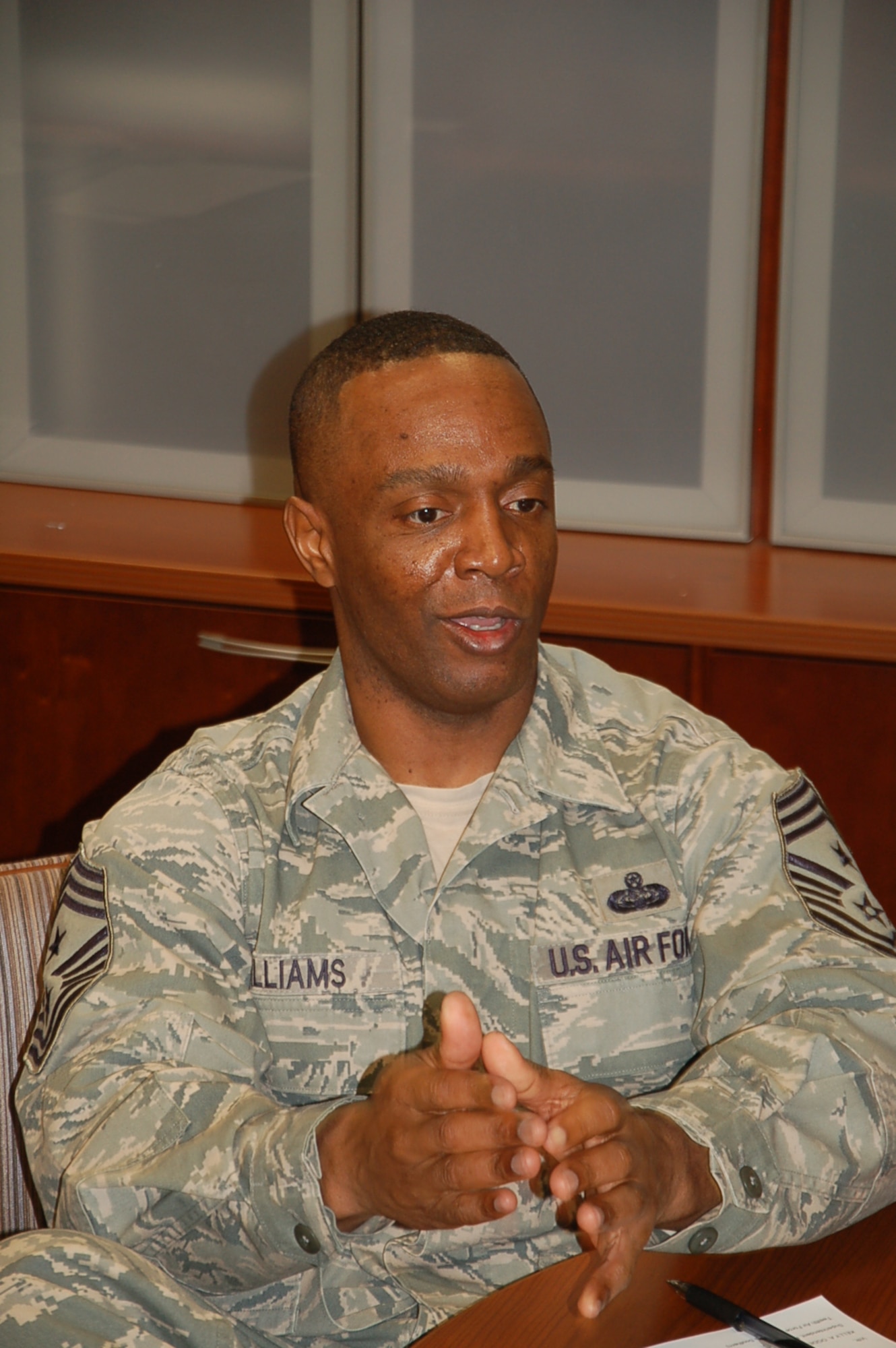 “I’m only as good as the people in the organization…we all have a part in focusing on the mission, taking care of our family members and taking care of each other,” said Chief Master Sgt. Calvin Williams, 12th Air Force (Air Forces Southern) command chief. (USAF photo by Chief Master Sgt. Greg Koenig/released). 