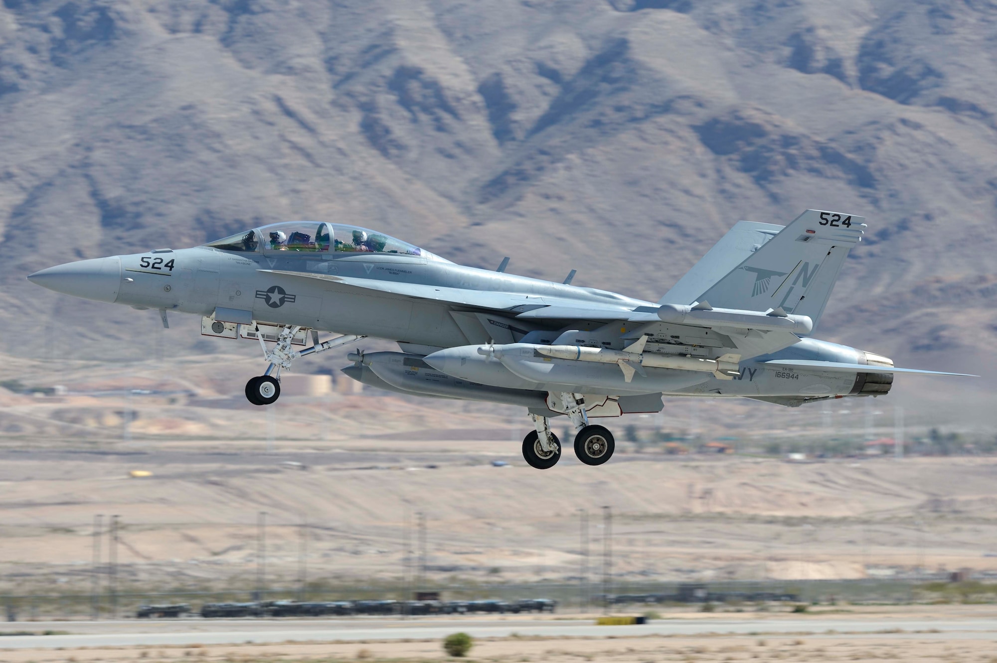 An EA-18G Growler takes off March 11, 2013, from Nellis Air Force Base, Nev. Airmen assigned to the 390th Electronic Combat Squadron have been participating in Red Flag 13-3 throughout the past week. (Courtesy photo)