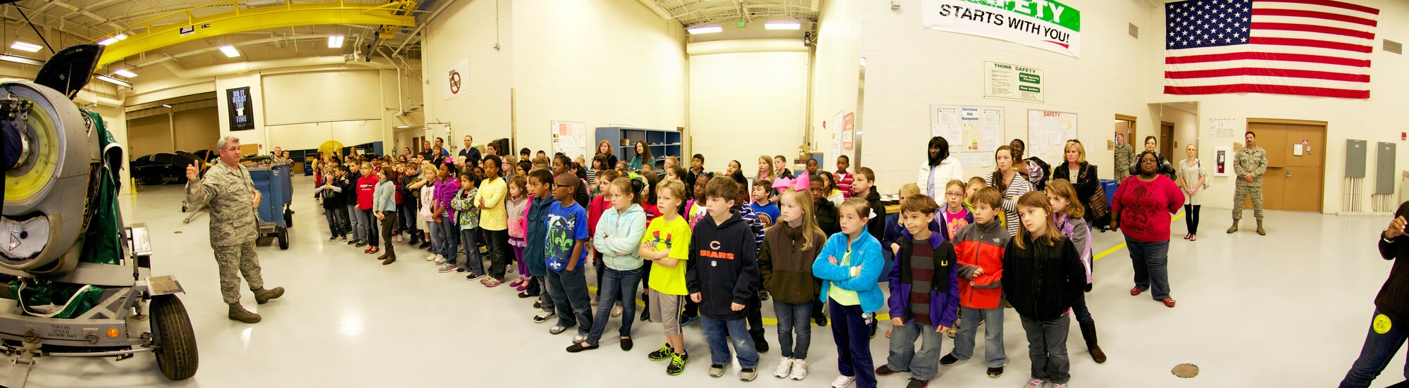 Third graders from North Bay Elementary toured 403rd Wing facilities March 25 to expand their horizons about the Air Force Reserve's flying missions here. They concluded their tour with a walkthrough of a WC-130J aircraft (US Air Force photo illustration by Capt. J. Justin Pearce). 