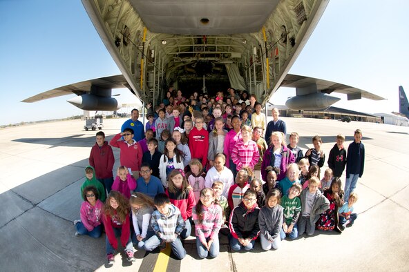 Third graders from North Bay Elementary toured 403rd Wing facilities March 25 to expand their horizons about the Air Force Reserve's flying missions here. They concluded their tour with a walkthrough of a WC-130J aircraft (US Air Force photo illustration by Capt. J. Justin Pearce). 