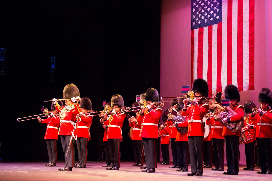 Members of the Pipes and Drums of the Black Watch perform at the King Center in Melbourne, Fla., March 23.  (Photo by Matthew Jurgens)
