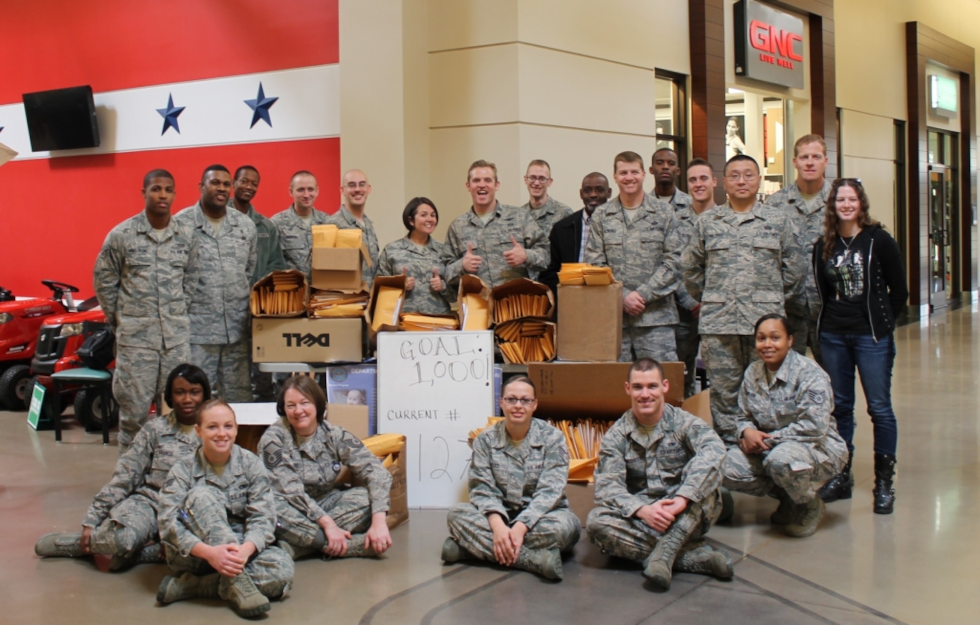 The volunteers for the C.W. Bill Young Department of Defense marrow donor program registration stand for a group photo at the exchange, Shaw Air Force Base, S.C., March 22, 2013. During the week of March 18, 1,195 Team Shaw members registered for the C.W. Bill Young DoD marrow donor program to help save lives of those in need of bone marrow and/or stem cells. (Courtesy Photo)