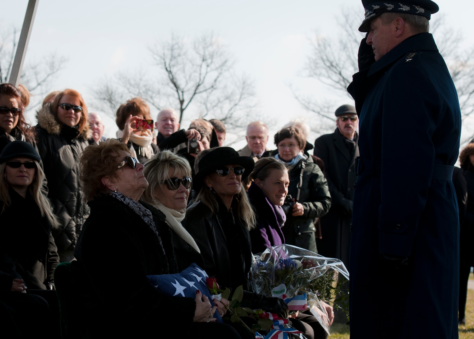 Air Force Chief of Staff Gen. Mark A. Welsh III salutes the American flag during retired Maj. Gen. Frederick "Boots" Blesse’s funeral March 22, 2013, at Arlington National Cemetery, Va. Blesse, a double ace with two combat tours each in Korea and Vietnam, is the sixth-ranking U.S. jet ace and one of the world's premier jet tacticians. (U.S. Air Force photo/Staff Sgt. Perry Aston) 