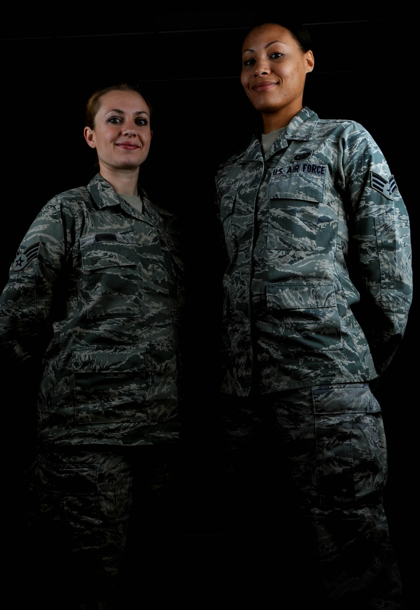 By using Self-Aid and Buddy Care techniques, Senior Airman Katelynn (left), 192nd Intelligence Squadron analyst and Senior Airman Rahjanaye (right), 497th Operations Support Squadron analyst, were able to act quickly in an emergency situation, giving critical aid to a car accident victim in Hampton, Va., Feb. 23, 2013. As seen by their honorable actions, Katelynn and Rahjanaye set the example of what it means to truly be a selfless Airman. (U.S. Air Force photo by Staff Sgt. Katie Gar Ward/Released) (Last names withheld for security purposes)