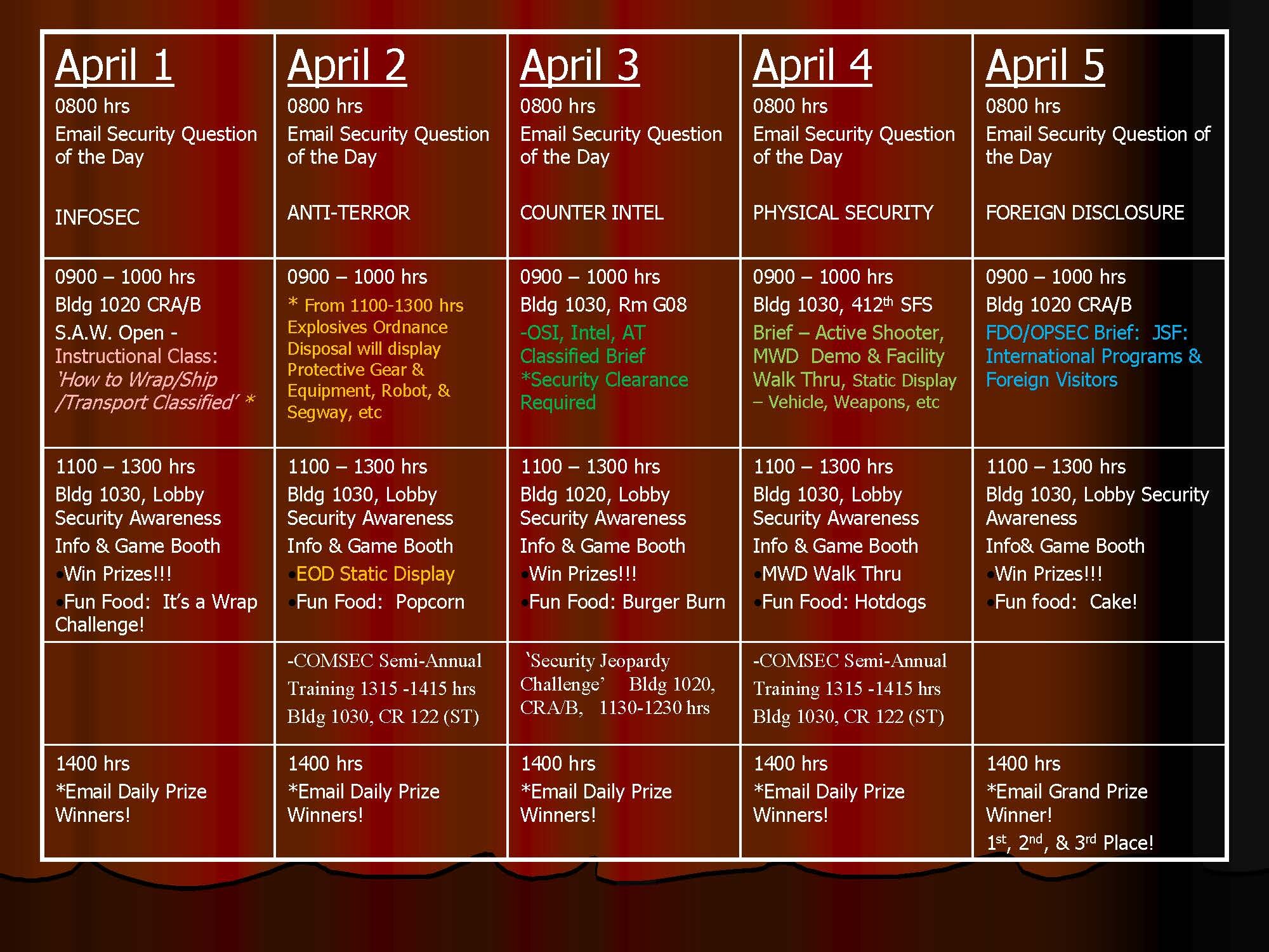 412th Electronic Warfare Group Security Awareness Week calendar of events
