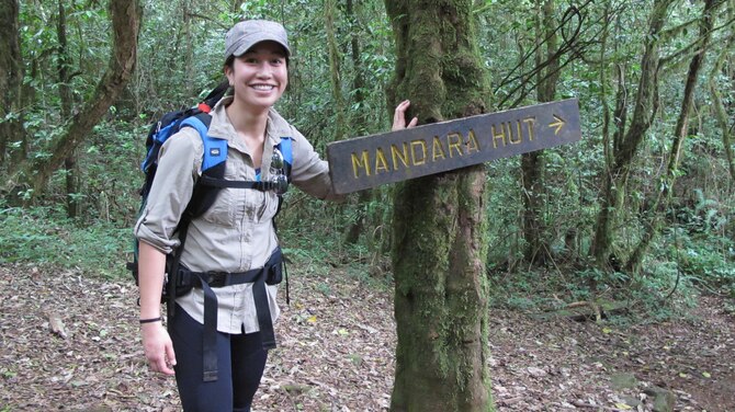 1st Lt. Diana Wong, assigned to the 509th Force Support Squadron at Whiteman Air Force Base, Mo., poses on the slopes of Mount Kilimanjaro in Tanzania, Feb. 10, 2013. Wong said she made the journey to immerse herself in nature and escape the monotony of everyday life. (Courtesy photo/Released)