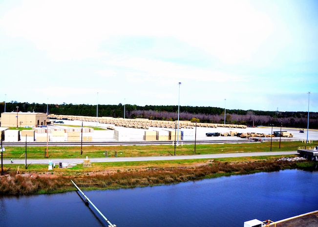 More than 1,600 military vehicles and 160 shipping containers are in position to be loaded onto the USNS Soderman (T-AKR 317) March 21, 2013, at Wharf Alpha on Joint Base Charleston – Weapons Station, S.C. The Soderman will be loaded with a variety of military vehicles to include humvees , trucks and armored security vehicles as well as shipping containers. (U.S. Air Force photo/Staff Sgt. William O'Brien)
