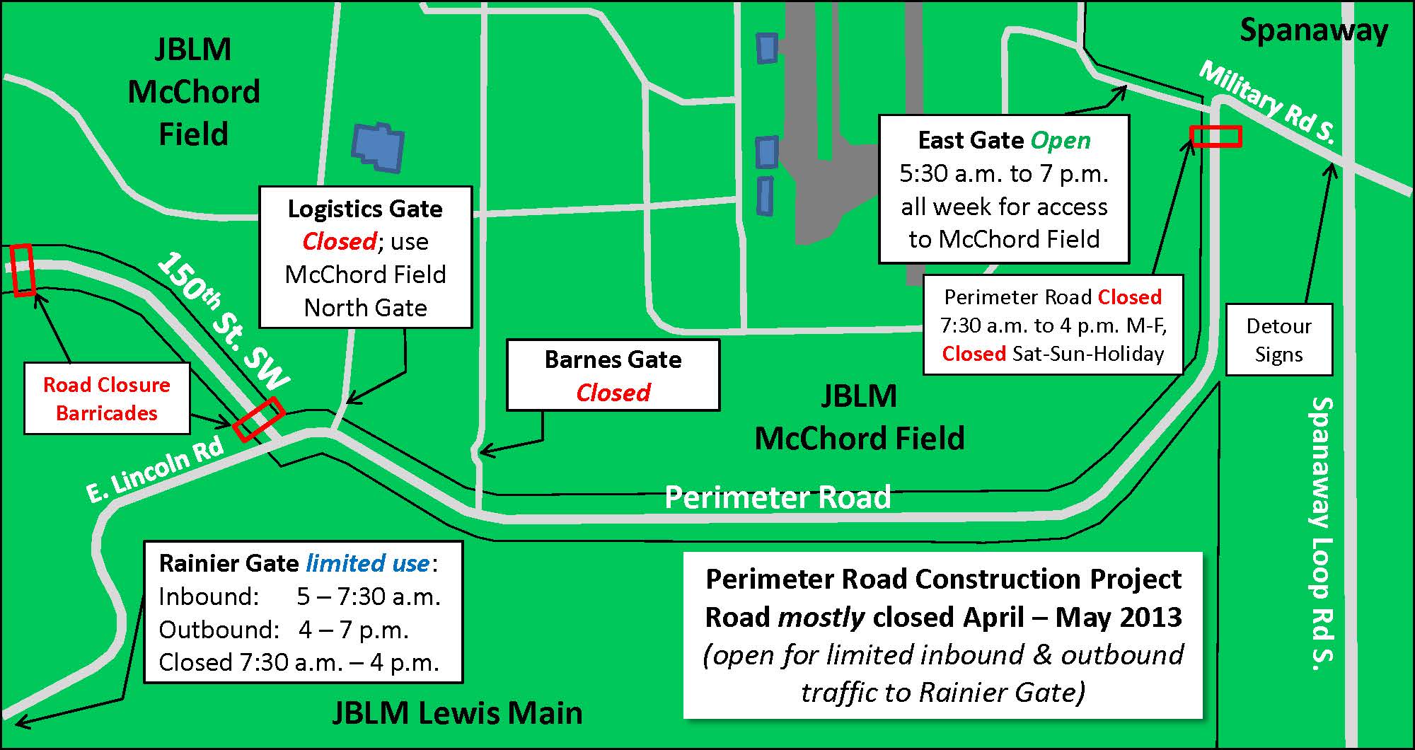 JBLM road construction project closes Perimeter Road to civilian