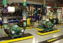 This is an example of pumps found in a mechanical room in a hospital. The OMEE program maintains the facility and performs preventative maintenance and repairs to these type systems.