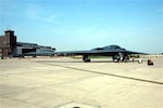 Missouri Air National Guard gets sneak preview of B-2 A B-2 Spirit stealth bomber sits on the tarmac at the 131st Fighter Wing at Lambert International Airport in St. Louis Sept. 9.