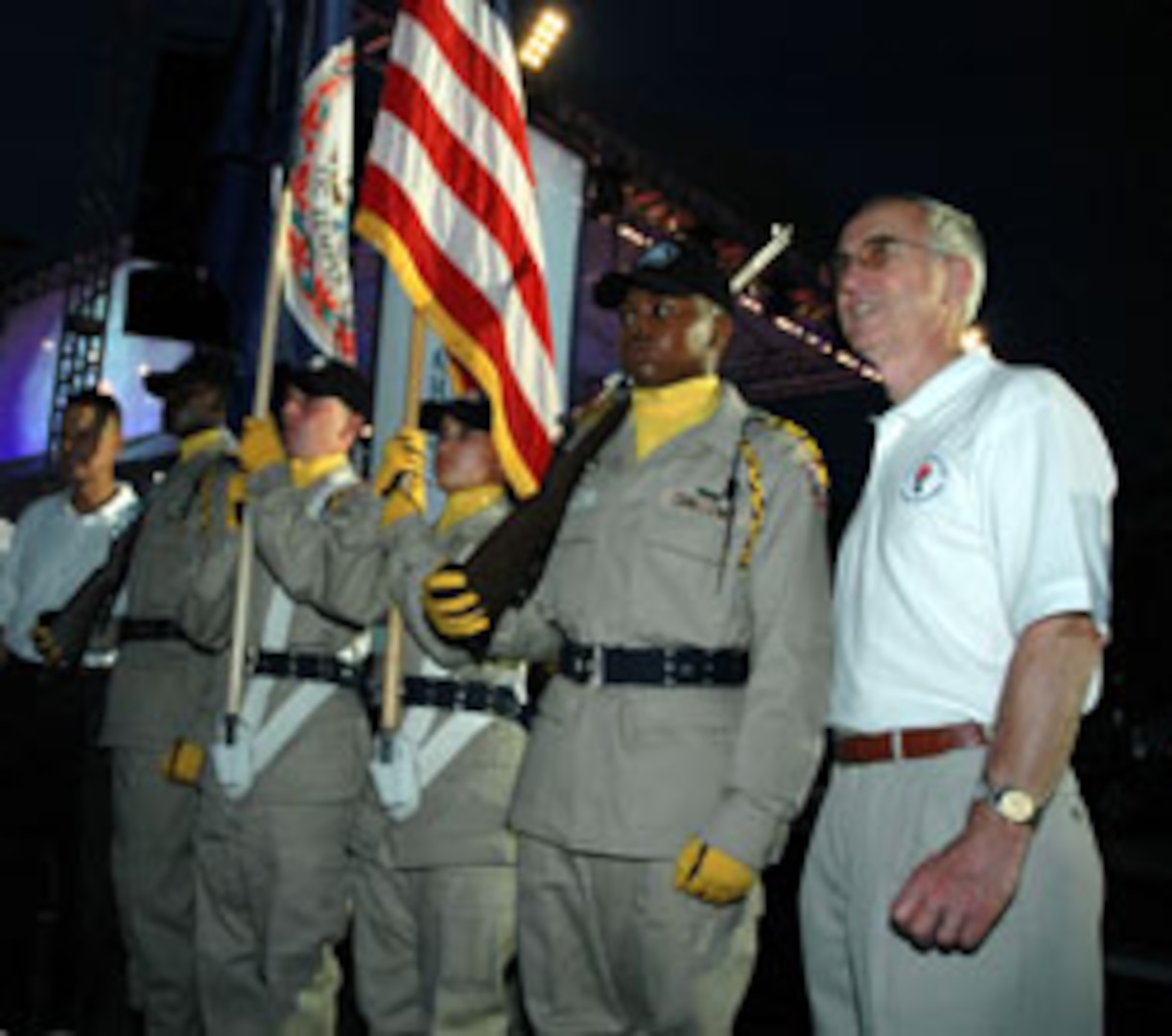 Gen. Peter Pace, chairman, Joint Chiefs of Staff (left) and Deputy Secretary of Defense Gordon England (right) participated with cadets from the Virginia National Guard's Youth ChalleNGe Program in leading more than 15,000 walkers in the America Supports You Freedom Walk from the Washington Monument to the Pentagon on Sept. 10.