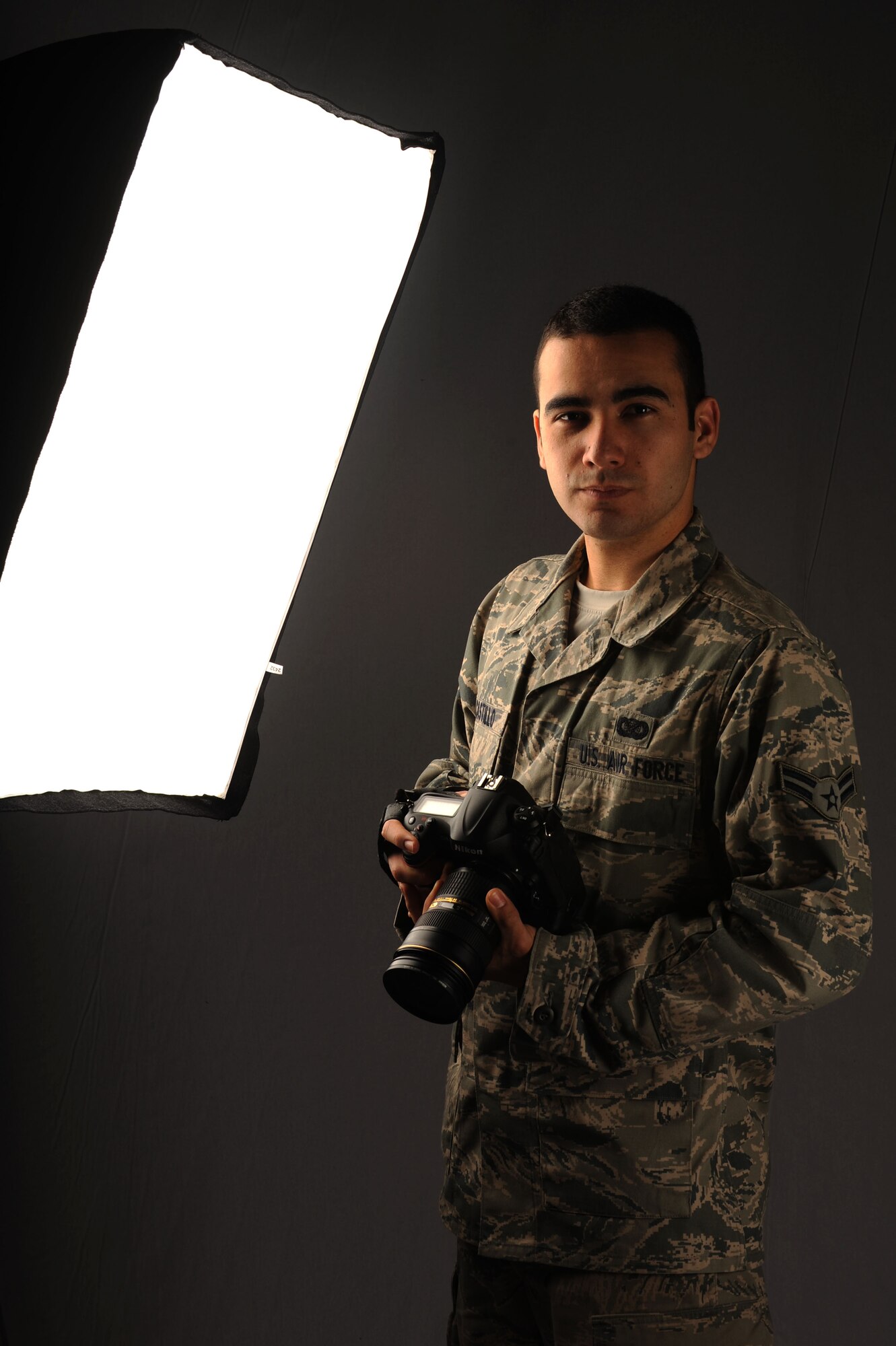 SPANGDAHLEM AIR BASE, Germany -- U.S. Air Force Airman 1st Class Gustavo Castillo, 52nd Fighter Wing Public Affairs photojournalist, is the Super Saber Performer for the week of March 28 – April 3. (U.S. Air Force photo by Airman 1st Class Kyle Gese/Released)