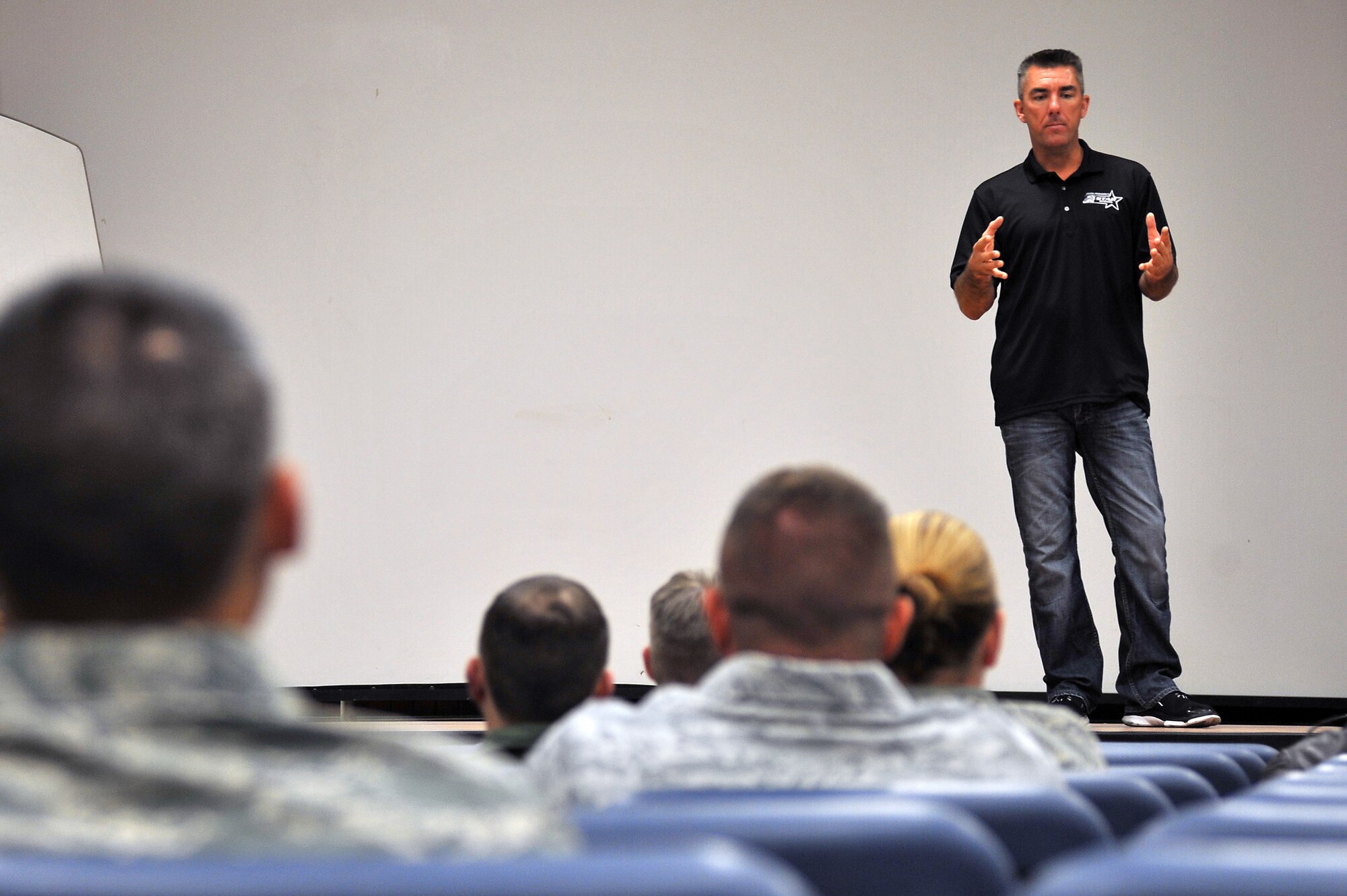 LAS VEGAS, Nev. -- Motorcycle racing champion Jason Pridmore talks with U.S. Air Force motorcyclists following a mentorship ride, March 25, 2013. The Airmen participated in a motorcycle mentorship ride on the Mt. Charleston Scenic Byway southeast of the base prior to the safety presentation. (U.S. Air Force photo by Senior Master Sgt. P.H./Released) 