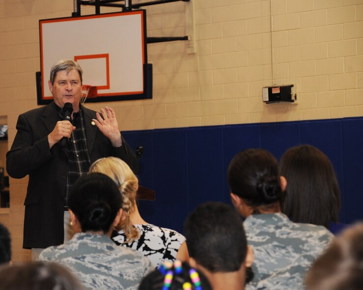 Henry Burns, Louisiana State Legislator, speaks to children at the Youth Center as part of "Month of the Military Child" on Barksdale Air Force Base, La., March 28. Burns talked about his experiences and triumphs in the military and his personal life. The Youth Center will host events every Friday in April as part of the initiative.  (U.S. Air Force photo/Senior Airman Sean Martin)