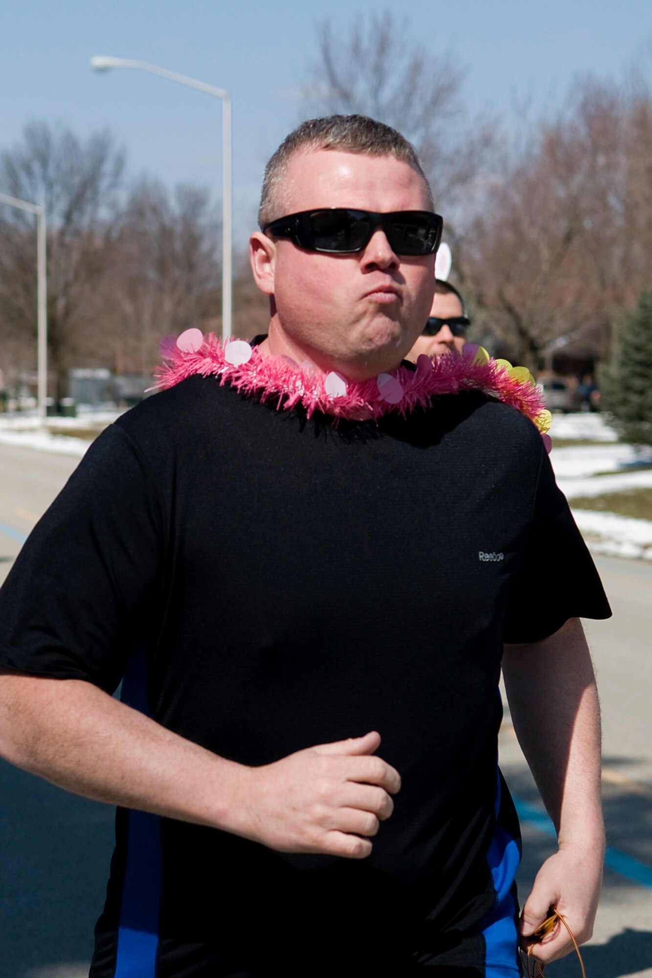 GRISSOM AIR RESERVE BASE, Ind. -- Scott Fleek runs an Easter egg fun run held here March 28. The run was hosted by the Grissom Fitness Center and allowed for base personnel to incorporate a little seasonal fun into their fitness routine. (U.S. Air Force photo/Tech. Sgt. Mark R. W. Orders-Woempner)
