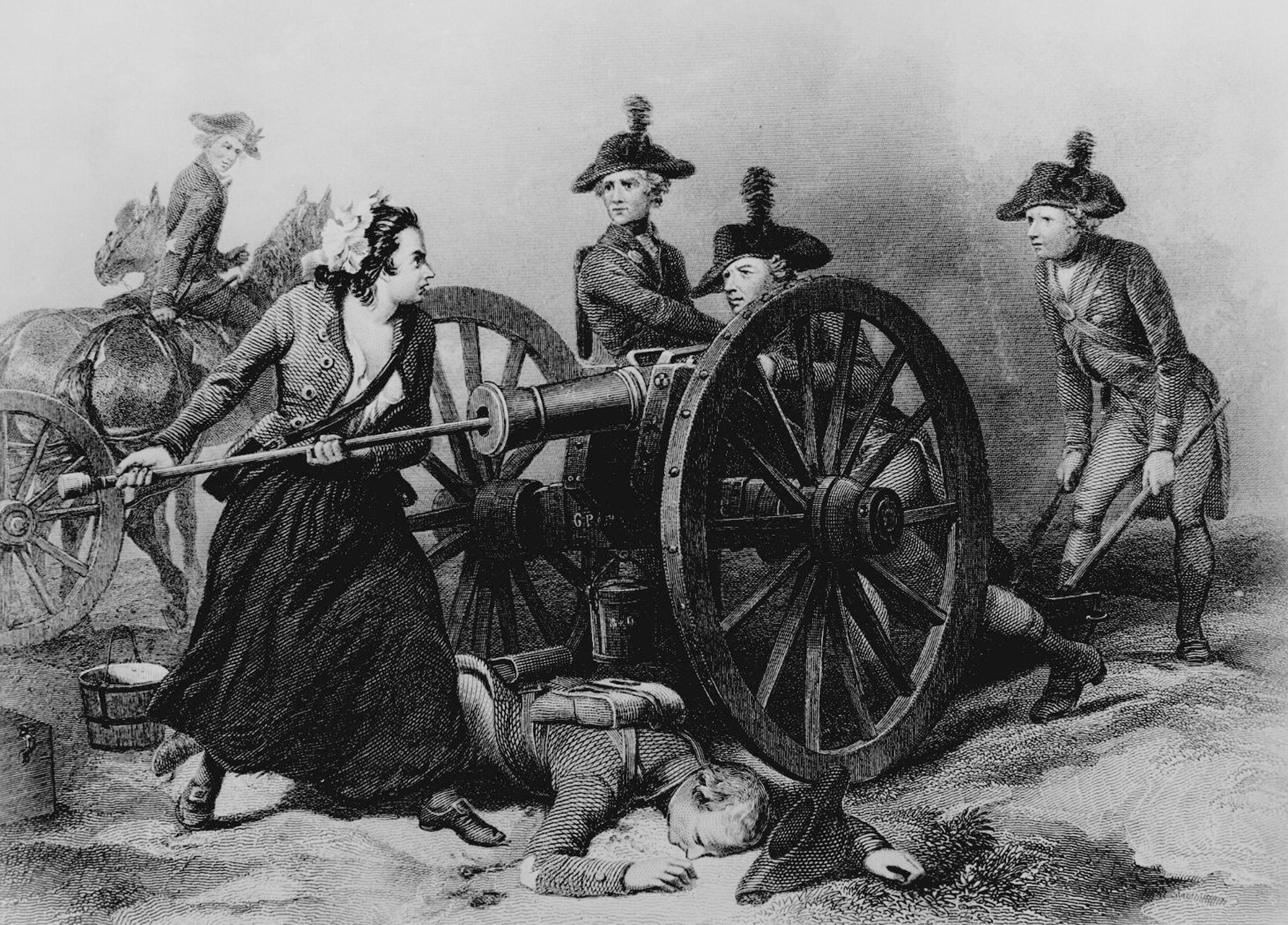 This engraving shows Mary Ludwig Hays McCauley, known as “Molly Pitcher,” the legendary heroine of the American Revolution, who is said to have participated in the Battle of Monmouth on June 28, 1778. (Courtesy of the National Archives)