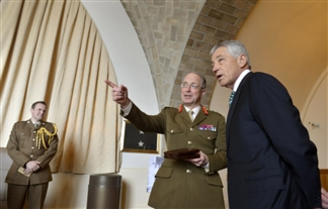 United Kingdom’s Chief of the Defence Staff Gen. Sir David Richards, center, introduces members of his senior staff to Secretary of Defense Chuck Hagel, right, at the Combined Chiefs of Staff Committee at Fort McNair, Washington, D.C., on March 27, 2013.  Chairman of the Joint Chiefs of Staff General Martin E. Dempsey hosted the meeting, which was the first meeting of its kind since 1948 and was called to discuss strategic challenges the U.K. and U.S. militaries may face together in the future.  