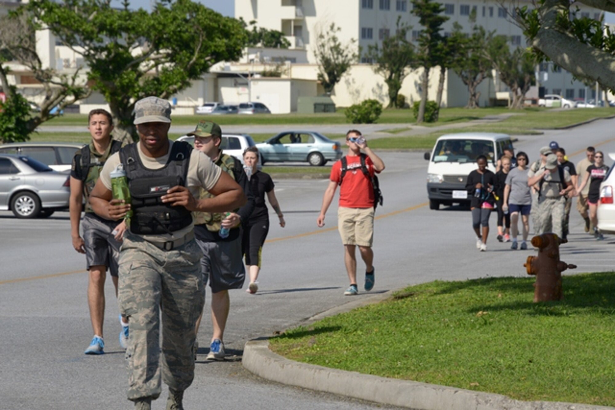 Members from the 353rd Special Operations Group participate in the 353rd Special Operations Group Top Three 6-mile ruck march April 26 here on Kadena.  SOG
personnel and their family members attended the event that raised more than
$450 for the Air Force Assistance Fund.  AFAF was established as an annual effort to
raise funds for organizations such as Air Force Villages Inc., Air Force Aid
Society, Inc., General and Mrs. Curtis E. LeMay Foundation and the Air Force
Enlisted Village, Inc.  (U.S. Air Force photo by Tech. Sgt. Kristine Dreyer/Released)  
