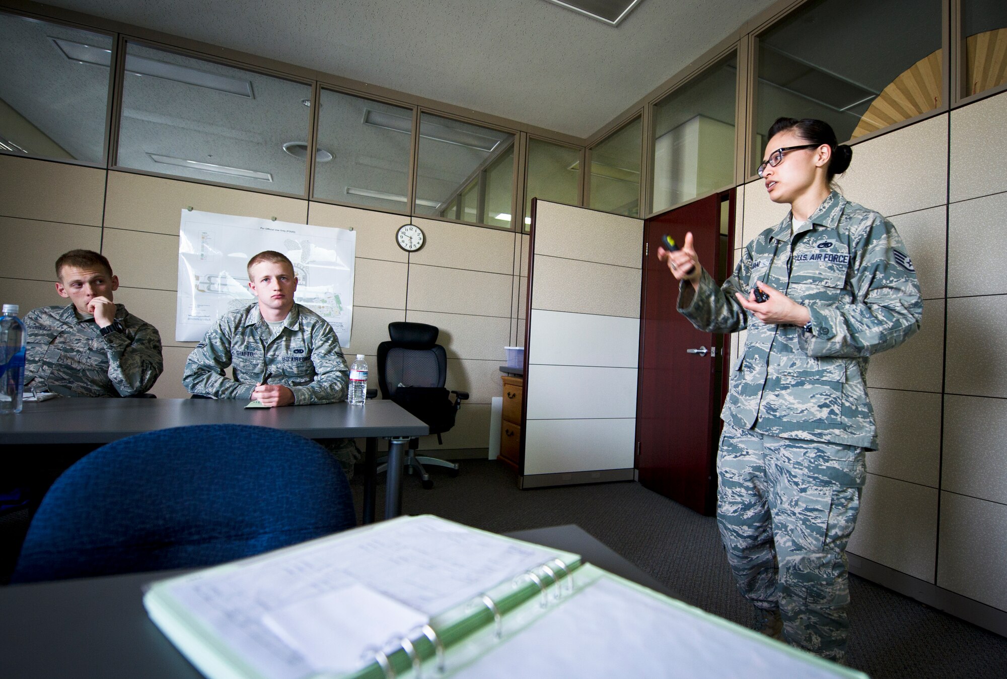 YOKOTA AIR BASE, Japan -- Staff Sgt. Victoria Mani, 374th Maintenance Operation Squadron, teaches a training class April 17, 2013, at Yokota Air Base, Japan. Mani is a member of the maintenance training flight, which is responsible for conducting and maintaining training for the entire squadron. (U.S. Air Force photo by Staff Sgt. Stacy Moless) 