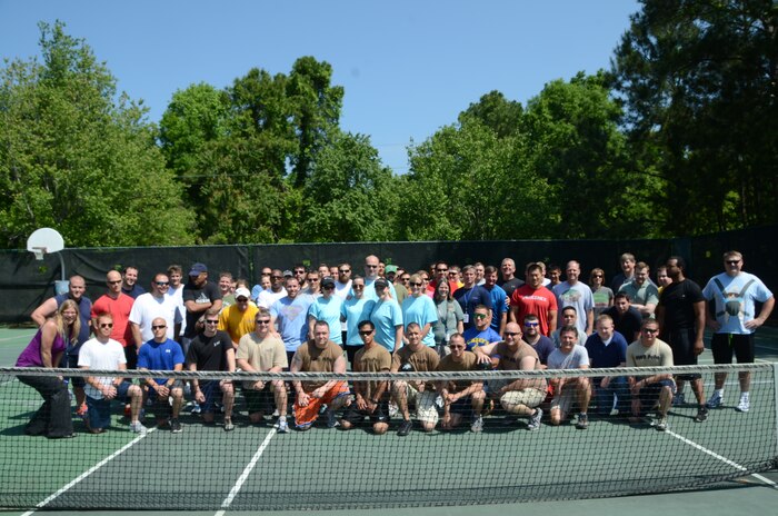 More than 75 individuals participated in a dodgeball tournament April 25, 2013, at Joint Base Charleston – Weapons Station, S.C. The 17-team tournament was held to help promote sexual assault awareness. ‘Ball of Duty,’ a team from Space and Naval Warfare Systems Center Atlantic won the tournament. (U.S. Navy photo/ Petty Officer 1st Class Chad Hallford)