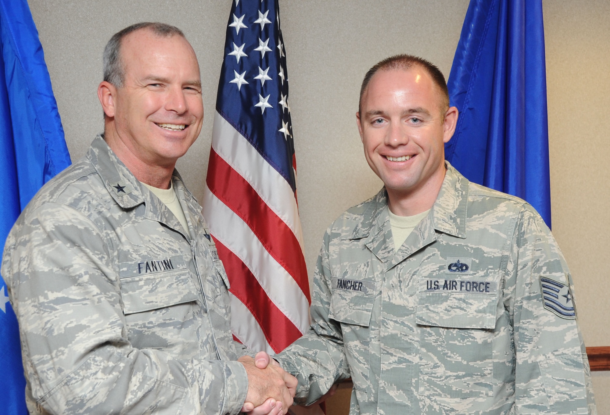 Tech. Sgt. Simon Fancher was selected as the "Commander's Wingman of Choice" by Brig. Gen. Michael Fantini, 82nd Training Wing commander. Fancher was selected based on his professionalism and work ethic. (U.S. Air Force photo by Airman 1st Class Jelani Gibson) 