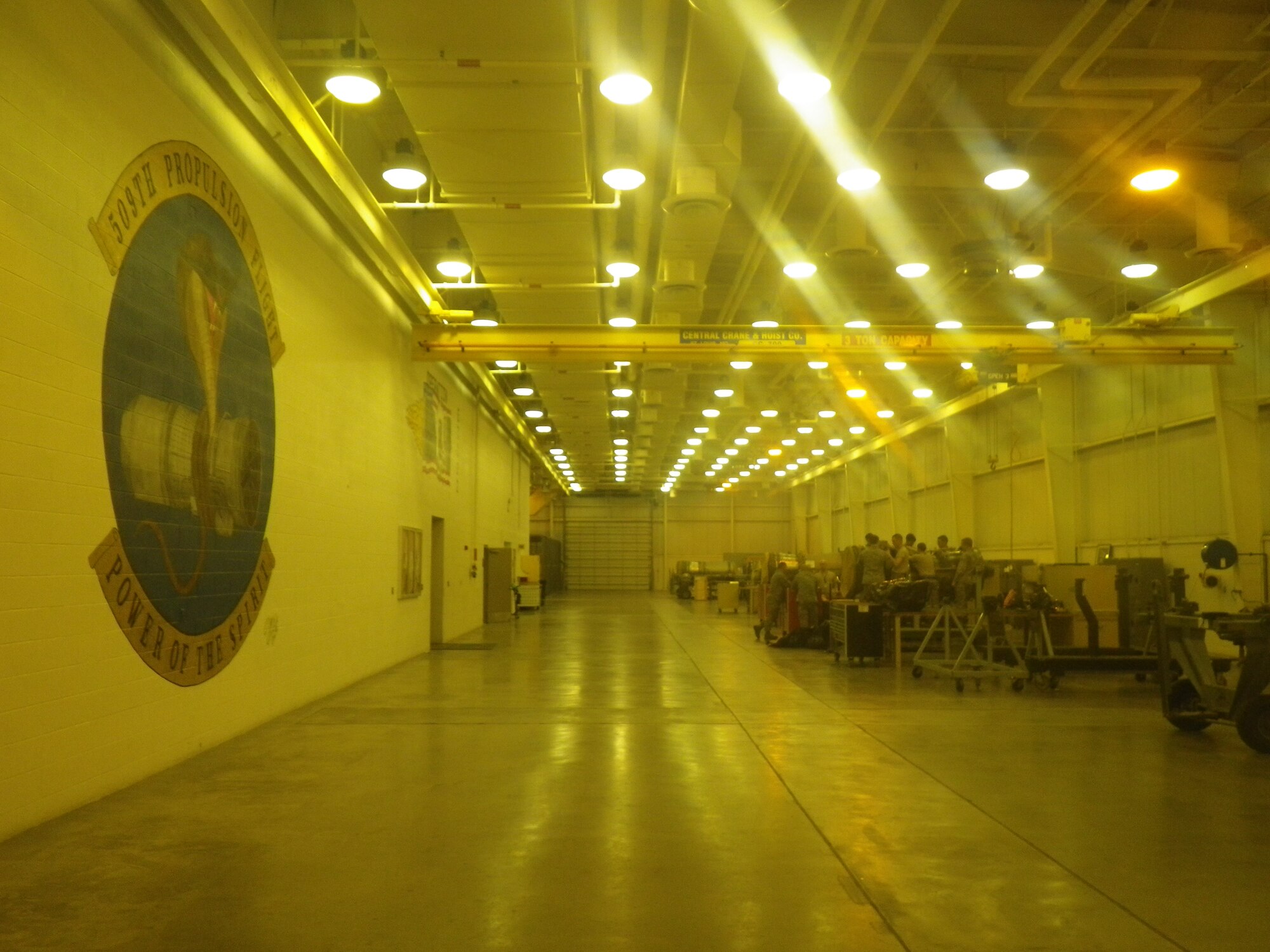 A photo of pre-replacement lighting in one of our high-bay facilities at Whiteman Air Force Base, Mo., April 19, 2013. (Courtesy photo)