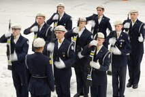 Cadets of Air Force Junior Reserve Officer Training Corps unit 941, Caesar Rodney High School, Camden, Del., perform their armed drill routine during the 2013 JROTC drill competition, April 20, 2013, Dover Air Force Base, Del. The 436th Logistics Readiness Squadron, 436th Airlift Wing, Dover AFB hosted the competition. (U.S. Air Force photo/Greg L. Davis)