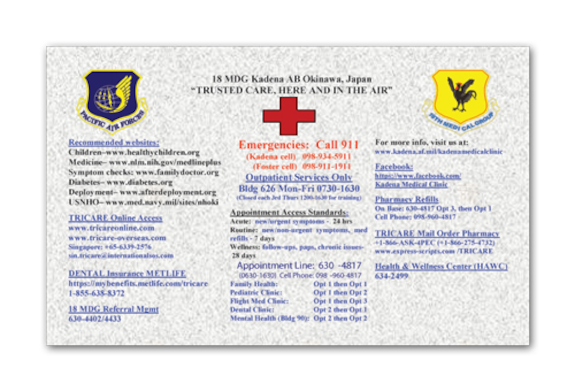 18th Medical Group clinic's base newcomers' refrigerator magnet 

