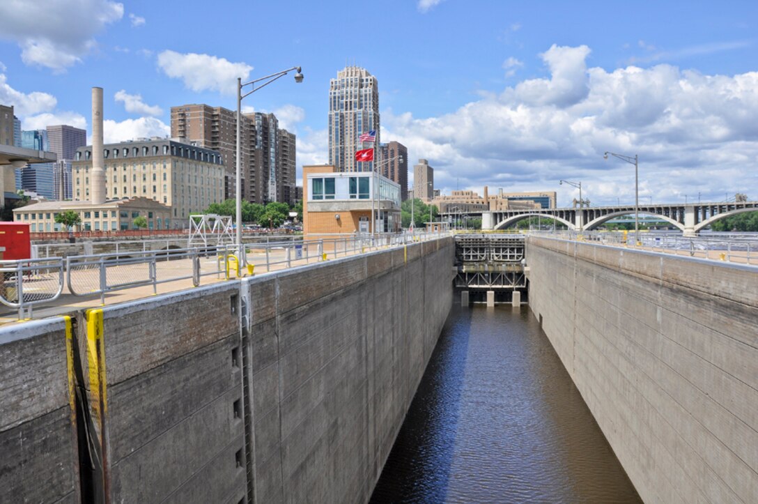 Upper St. Anthony Falls Lock and Dam is located in downtown Minneapolis.