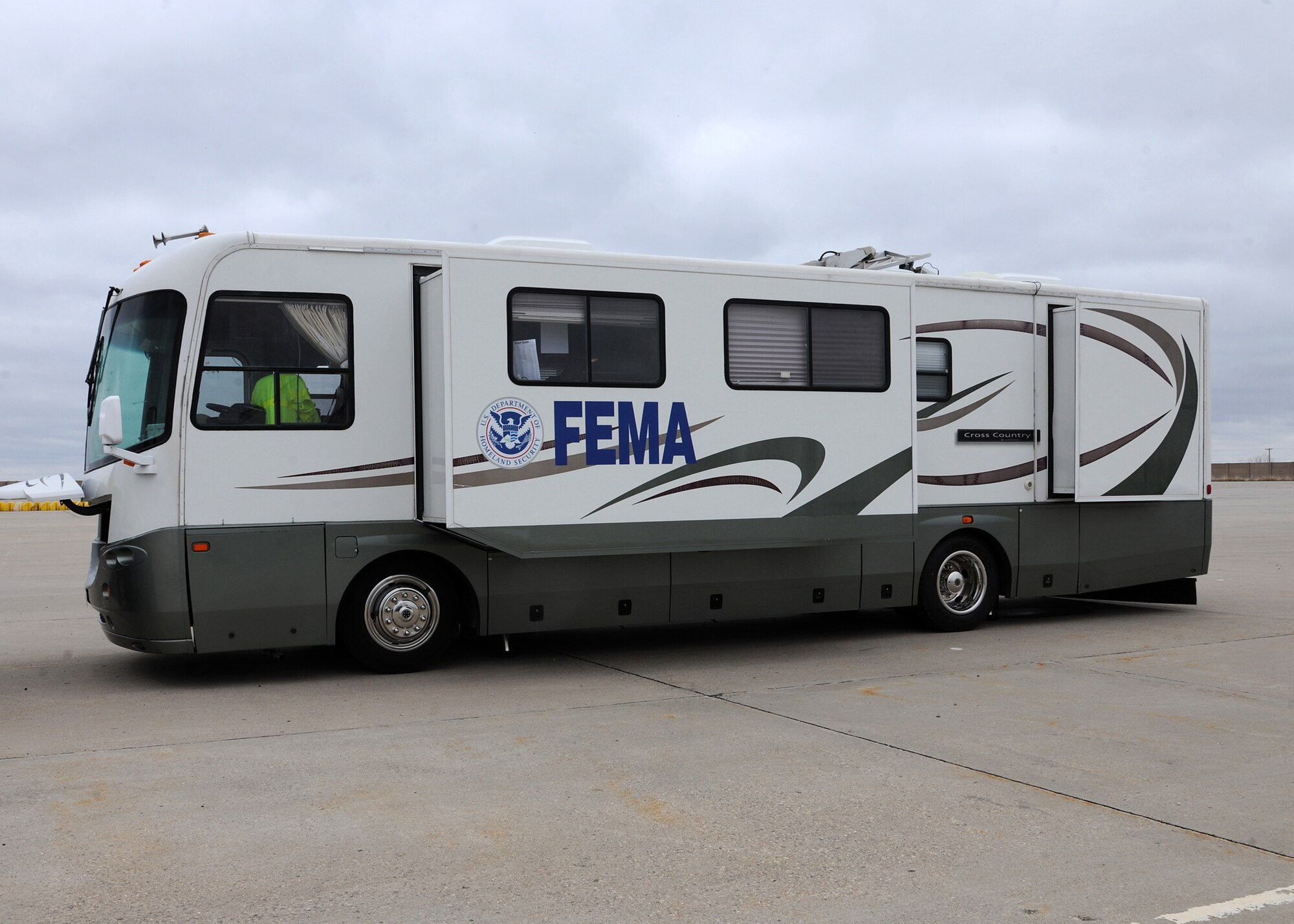 A Federal Emergency Management Agency vehicle sits on Grand Forks Air Force Base, N.D., on May 2, 2013. The base served as a staging area in late April and early May for Federal Emergency Management Agency flood supplies that, thankfully, weren’t needed. (U.S. Air Force photo/Airman 1st Class Ashley Nicole Taylor)