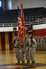 A color guard stands at attention during the Silver Star Medal award ceremony for Staff Sgt. Daniel W. Ridgeway, an explosive ordnance disposal team leader with 2nd Explosive Ordnance Disposal Company, 8th Engineer Support Battalion, 2nd Marine Logistics Group, aboard Camp Lejeune, N.C., April 30, 2013. Ridgeway was the 41st Marine to be awarded the medal for actions in Afghanistan. (U.S. Marine Corps photo by Lance Cpl. Shawn Valosin)