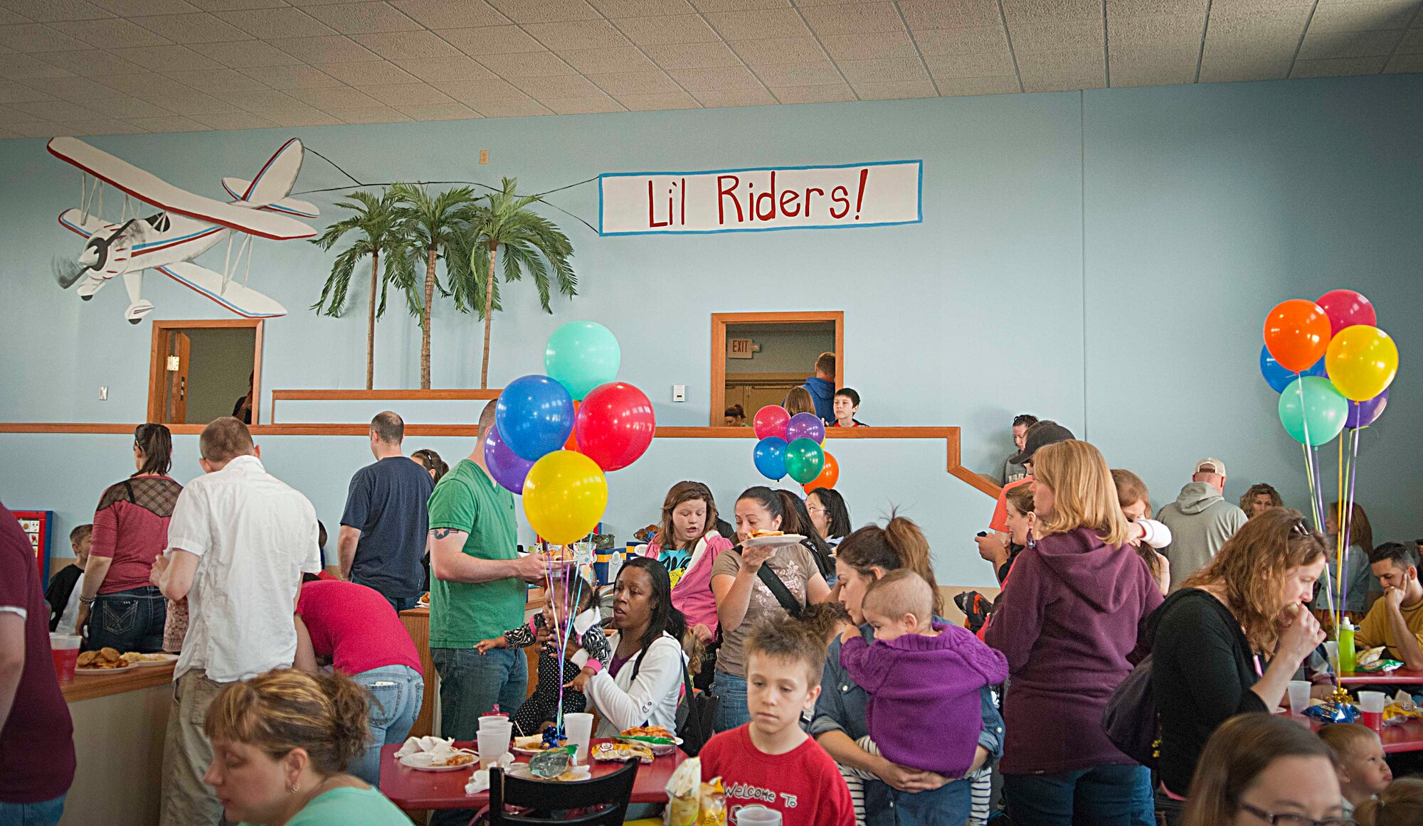 MINOT AIR FORCE BASE, N.D. -- The playland in Rough Rider’s Pizza, formerly known as Darbyland, recently underwent renovation, making its grand reopening this previous Sunday, April 28. Apart from the free sandwiches and pizza served, the 5th Force Support Squadron also announced the new name of the playland – Lil Riders. (U.S. Air Force Photo/2nd Lt. Jose R. Davis)
