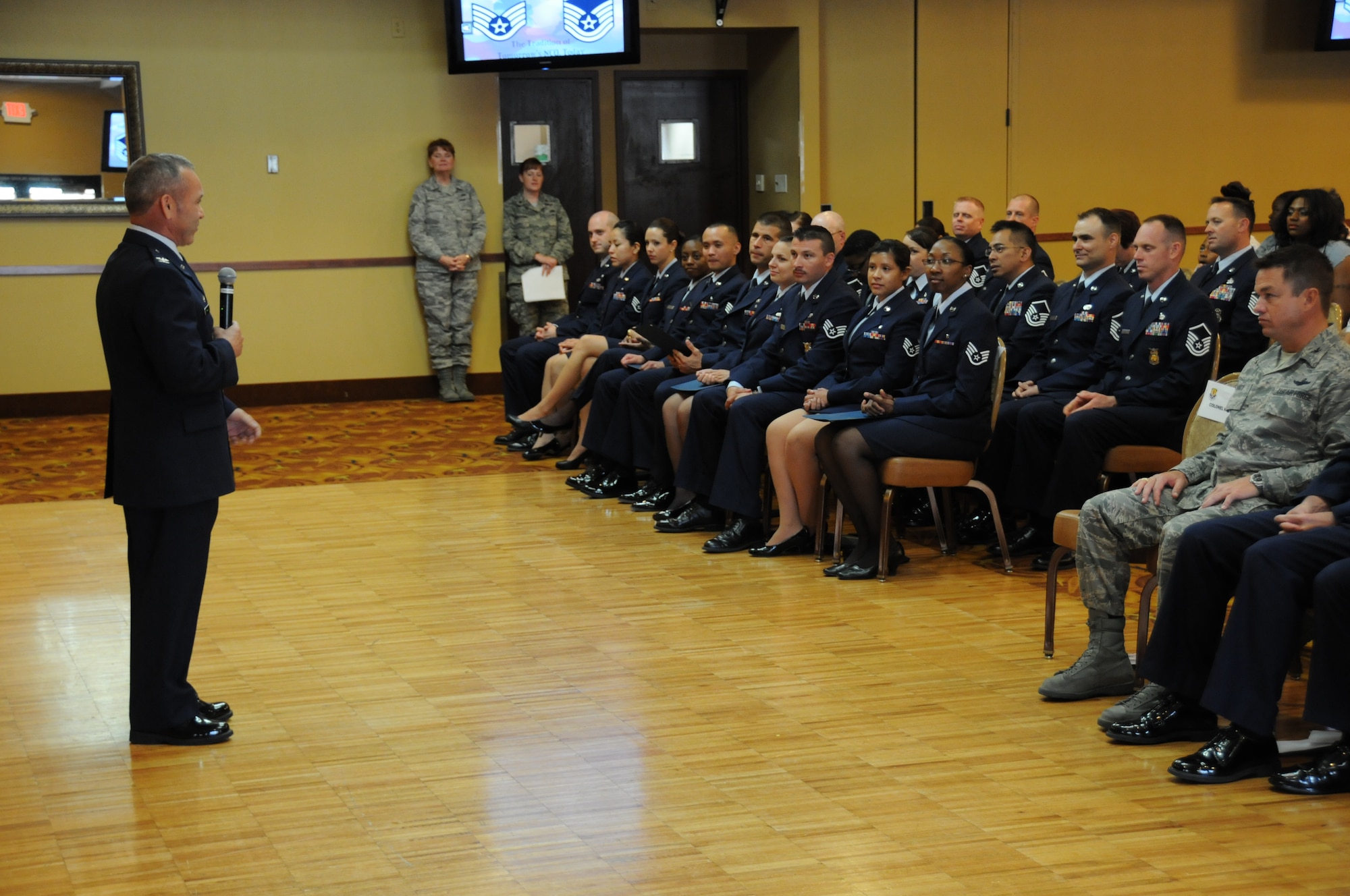 Newly promoted Staff Sergeants and Master Sergeants from the 944th Fighter Wing were inducted into the NCO and SNCO Corps at an induction ceremony held May 05 at Luke Air Force Base, Ariz. (U.S. Air Force photo/Staff Sgt. Josh Nason) 