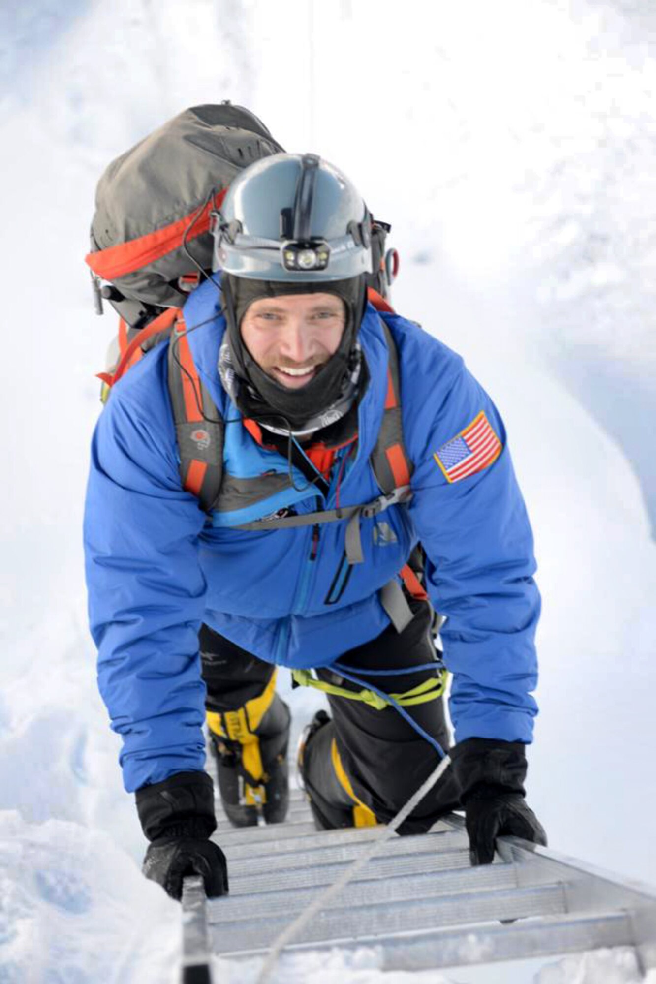 Staff Sgt. Nick Gibson is on his way to the top of the tallest peak in the world--Mt. Everest. He and the USAF 7 Summitts Challenge Team are expecting to be the first, all military team reach the top by the end of May 2013. Gibson is an Air Force Reservist with the 920th Rescue Wing, Patrick Air Force Base, Fla., and the team's medic. (Courtesy photo)