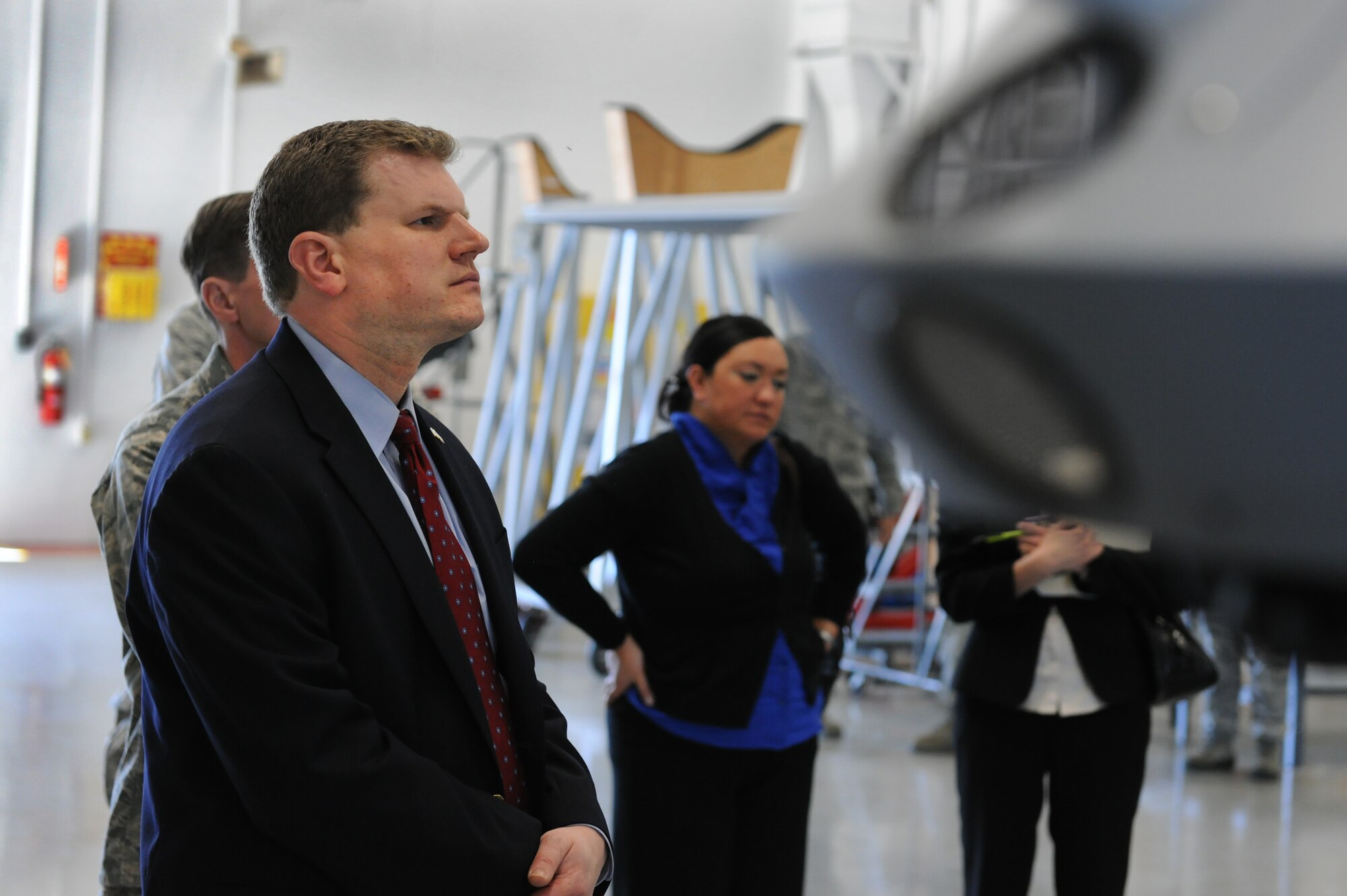 U.S. Representative Dan Maffei (NY-24) receives a briefing on the MQ-9 Reaper remotely piloted aircraft during his visit to Hancock Field Air National Guard Base, Syracuse, New York on Saturday May 4, 2013. (New York Air National Guard photo by Tech. Sgt. Justin A. Huett/Released)