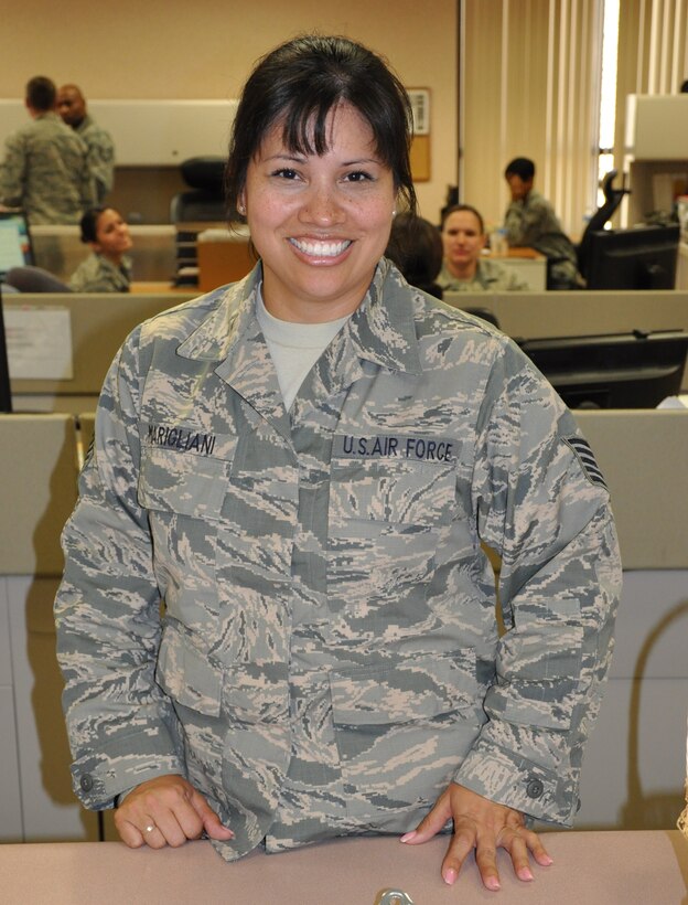 Tech Sergeant Christine Marigliani is recognized May 4, 2013 as the 940th Wing spotlight of the month at Beale Air Force Base, Calif.  Marigliani is the NCOIC of customer service for the wing. (U.S. Air Force photo by Senior Airman Adam Hamar)