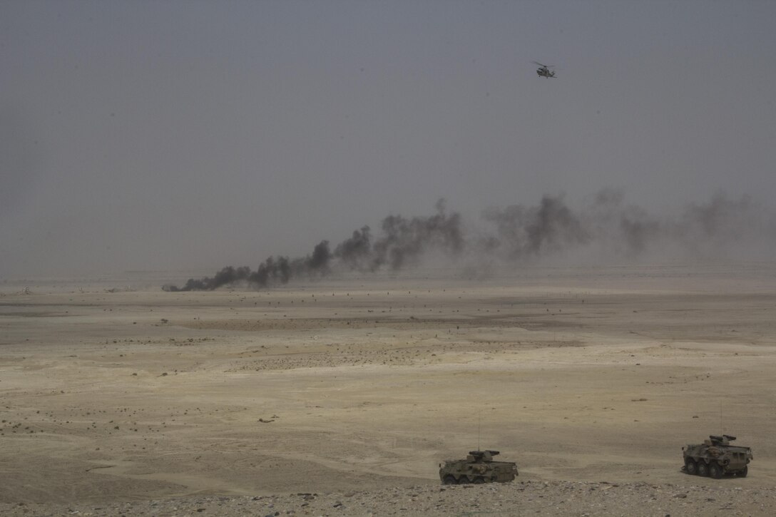 U.S. Marines and Sailors assigned to the 26th Marine Expeditionary Unit (MEU), conduct the final Eagle Resolve exercise with members of the Qatar Emiri Land Forces, in Al Galail, Qatar, May 2, 2013. Eagle Resolve is an annual multilateral exercise designed to enhance regional cooperative defense efforts in the Gulf Cooperation Council nations and U.S. Central Command. The 26th MEU is deployed to the 5th Fleet area of operations as part of the Kearsarge Amphibious Ready Group. The 26th MEU operates continuously across the globe, providing the president and unified combatant commanders with a forward-deployed, sea-based quick reaction force. (U.S. Marine Corps photograph by Gunnery Sgt. Michael Kropiewnicki, 26th MEU Combat Camera/Released)