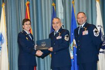 U.S. Air Force personnel at Joint Base San Antonio received their associates, bachelors, and masters degrees May 3, at a ceremony in the Fleenor Auditorium Joint Base San Antonio-Randolph. The Community College of the Air Force provides two year applied science degrees as part Air University's military education system. (U.S. Air Force photo by Benjamin Faske) (released)