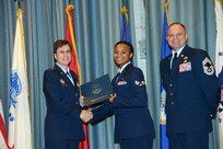 U.S. Air Force personnel at Joint Base San Antonio received their associates, bachelors, and masters degrees May 3, at a ceremony in the Fleenor Auditorium Joint Base San Antonio-Randolph. The Community College of the Air Force provides two year applied science degrees as part Air University's military education system. (U.S. Air Force photo by Benjamin Faske) (released)