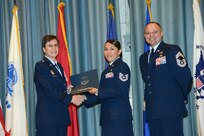 U.S. Air Force personnel at Joint Base San Antonio received their associates, bachelors, and masters degrees May 3, at a ceremony in the Fleenor Auditorium Joint Base San Antonio-Randolph. The Community College of the Air Force provides two year applied science degrees as part Air University's military education system. (U.S. Air Force photo by Benjamin Faske) (released)