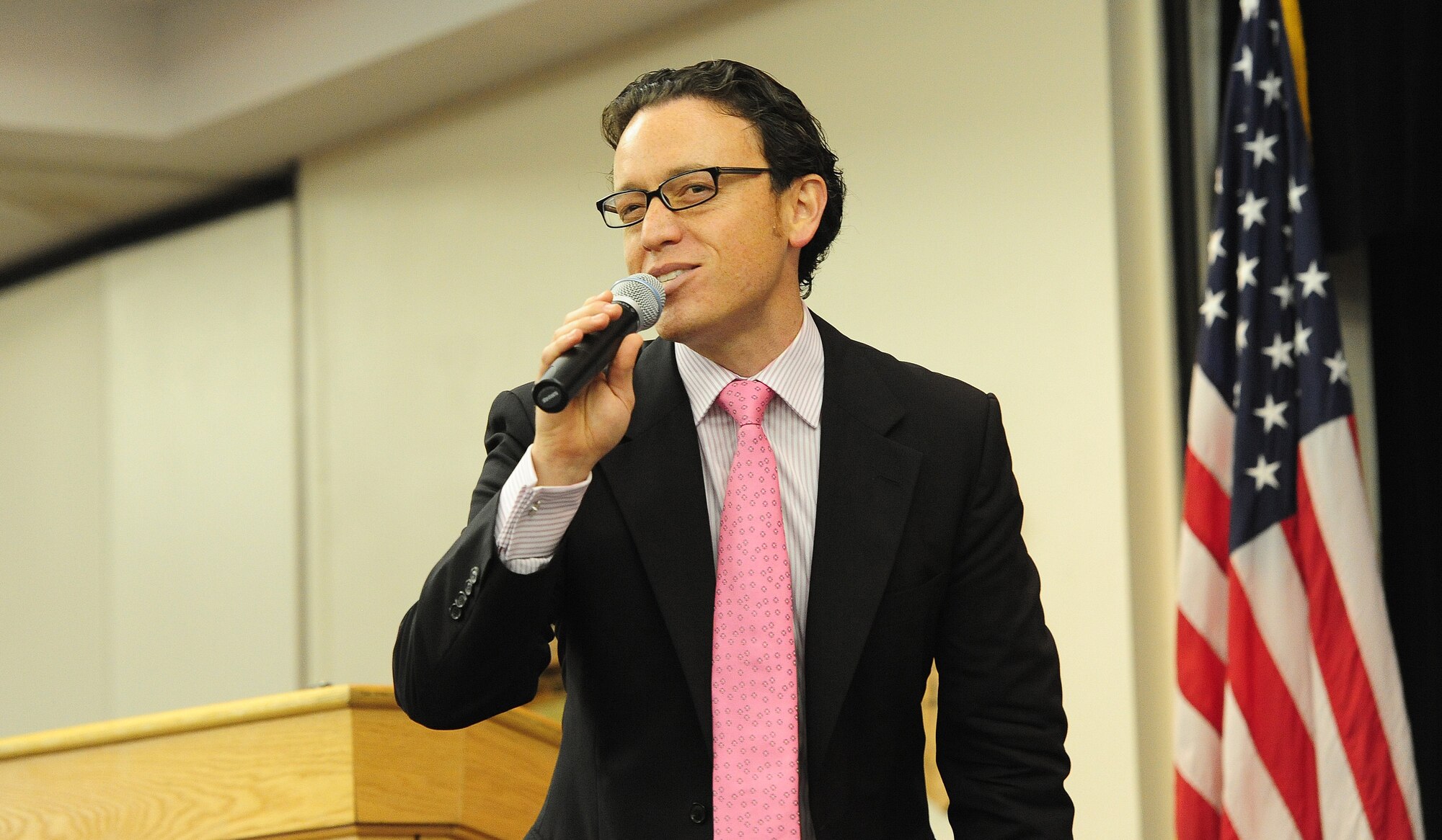Jeffery Bucholtz, “We End Violence - Together We Can” speaker, speaks to Airmen about sexual violence in the United States in Mission’s End at Whiteman Air Force Base, Mo., April 26, 2013. The briefing was provided to Airmen to increase sexual assault awareness and prevent sexual violence. (U.S. Air Force photo by Staff Sgt. Nick Wilson/Released)