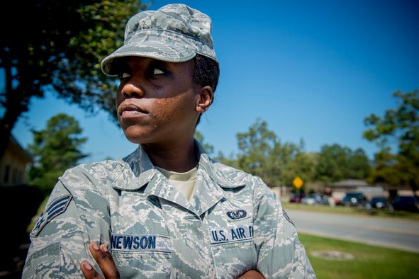 U.S. Air Force Senior Airman Arlena Newson, 23d Operations Support Squadron aircrew flight equipment journeyman, poses for a portrait April 9, 2013, at Moody Air Force Base, Ga. Newson was a sexual assault victim 15 years ago and now hopes to be an advocate for people who have experienced what she’s gone through. (U.S. Air Force photo by Staff Sgt. Jamal D. Sutter/Released)  