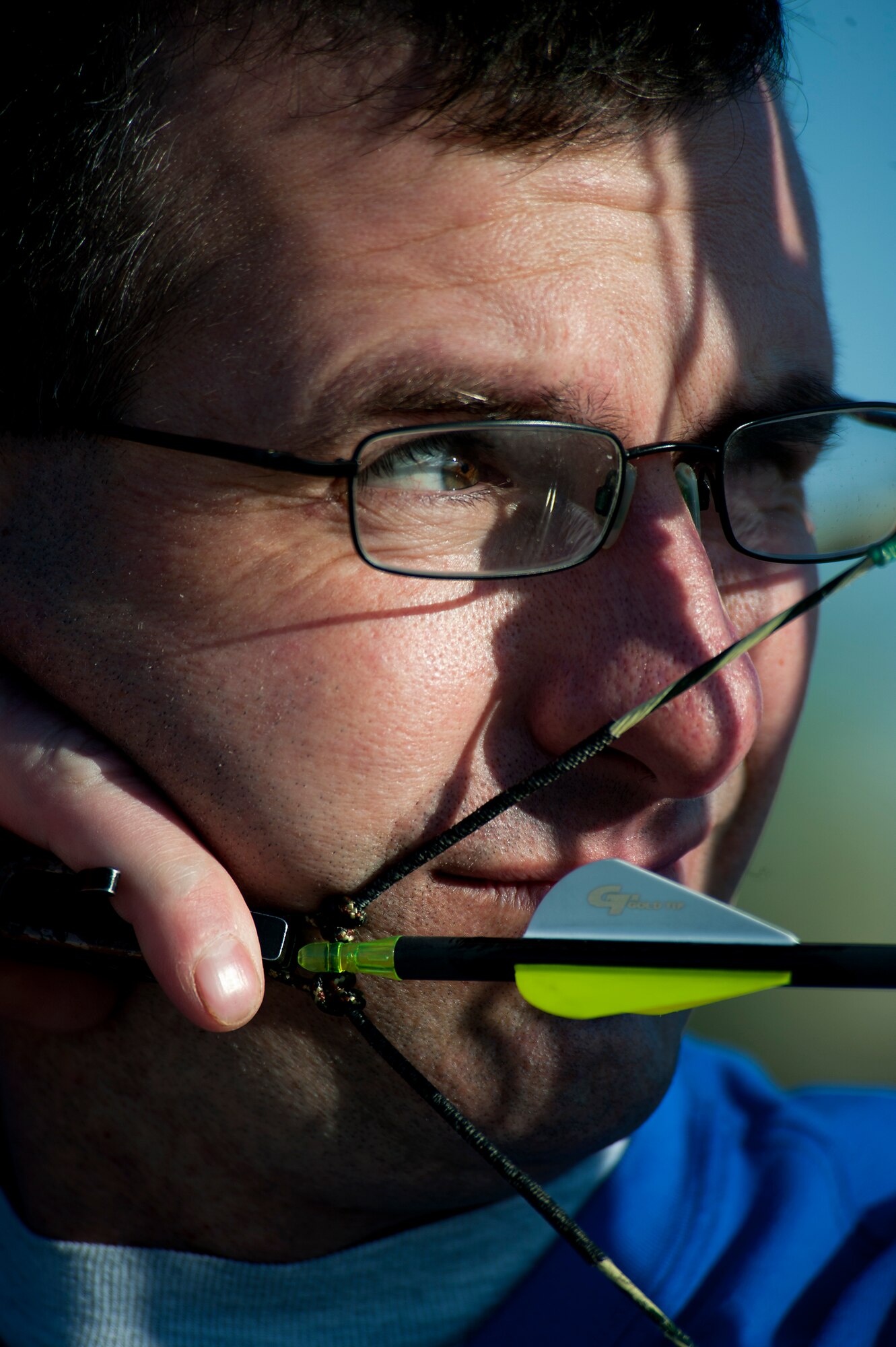 U.S. Air Force Master Sgt. Simon Wess, 7th Civil Engineer Squadron, aims his bow downrange May 3, 2013, at Dyess Air Force Base, Texas. Wess will participate in the archery and air pistol portion of the 2013 Warrior Games. The Warrior Games bring wounded, ill and injured military members and veterans from the Air Force, Army, Marines, Navy/Coast Guard, Special Operations Command, and British warrior team together to participate in an Olympic-style competition, which includes sitting volleyball, wheel chair basketball, swimming, cycling, track and field, archery and competitive shooting. (U.S. Air Force photo by Airman 1st Class Damon Kasberg/ Released)